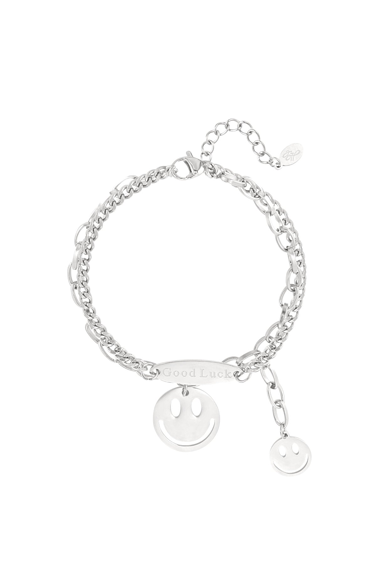 Good Luck Armband zilver met smiley bedels