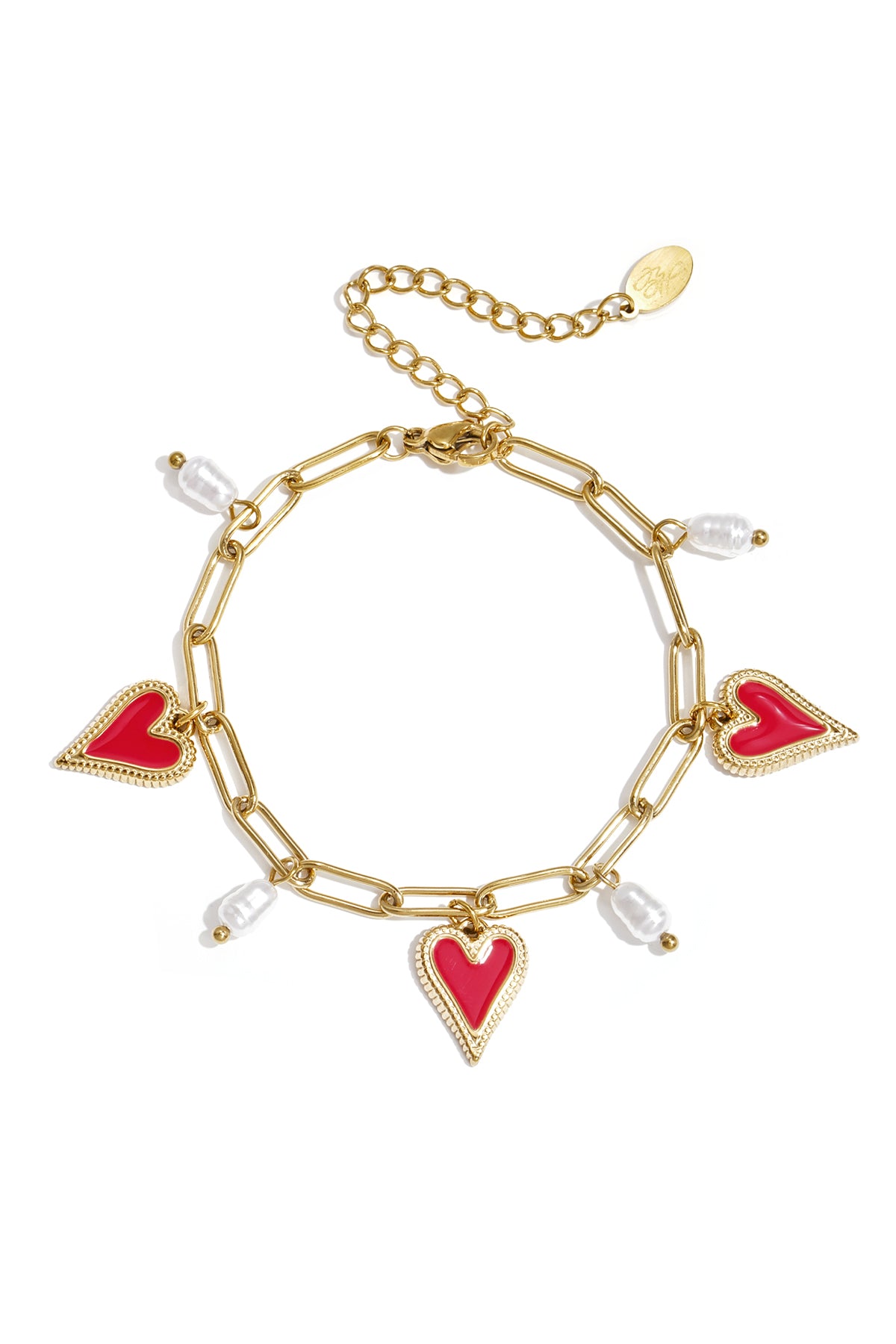 Hanging pearl heart armband