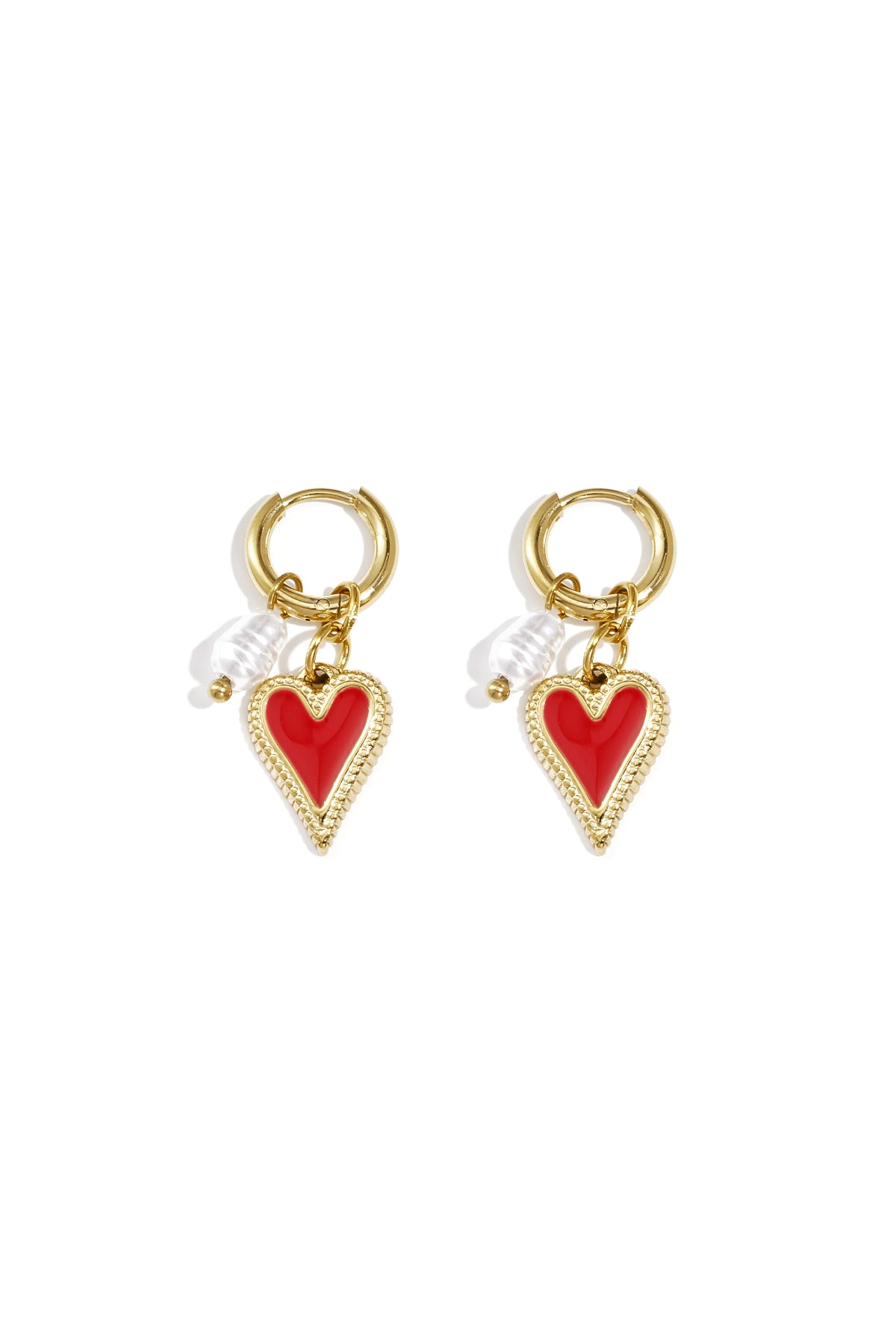 Hanging Pearl Heart Oorbellen