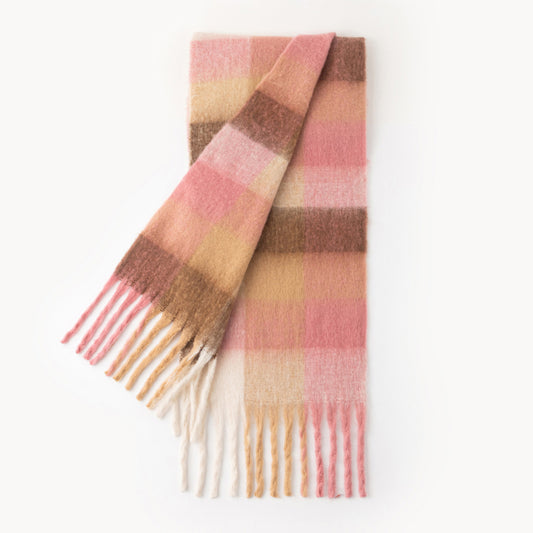 Blush Mocha Sjaal in roze, crème, perzik en bruin met lange franjes