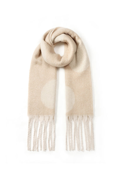 Beige polka dot sjaal met franjes