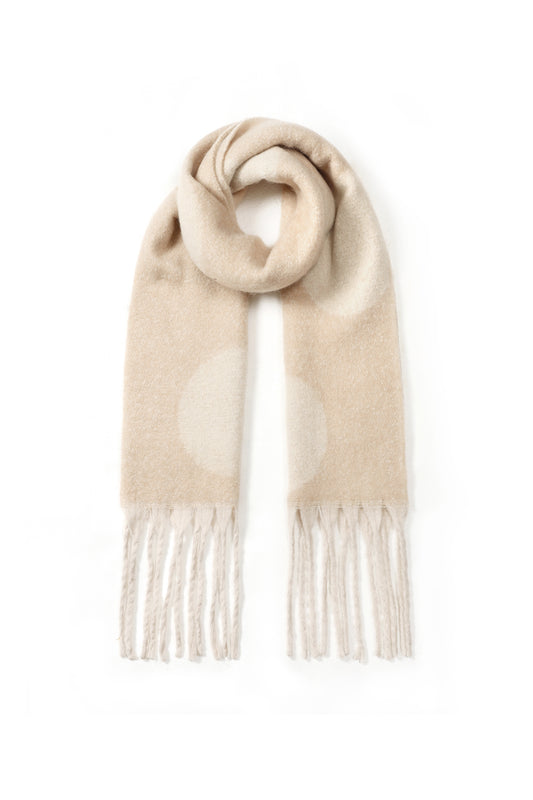 Beige polka dot sjaal met franjes