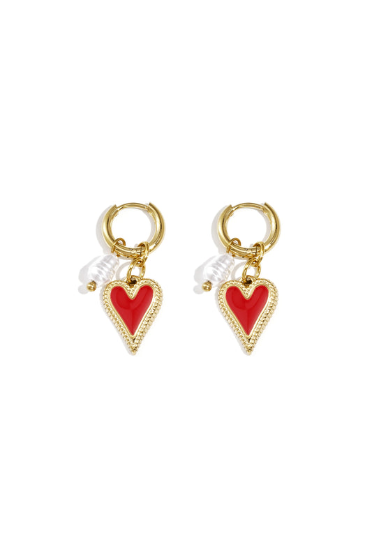 Hanging Pearl Heart Oorbellen